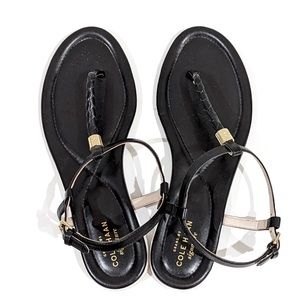 Cole Haan ZEROGRAND black leather t-strap thong sandal